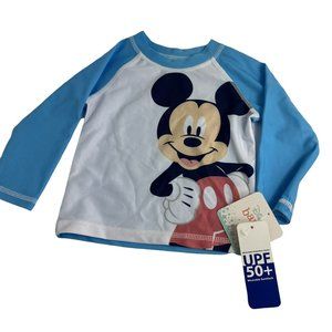 Disney Baby Rash Guard Long Sleeve Shirt 12 Months Mickey Mouse Blue UPF 50+ New